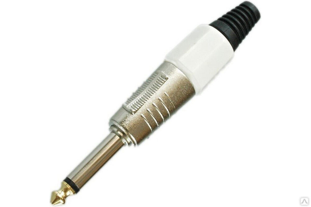 Разъем аудио Pro Legend 6.35 мм штекер моно металл цанга на кабель, белый PL2129