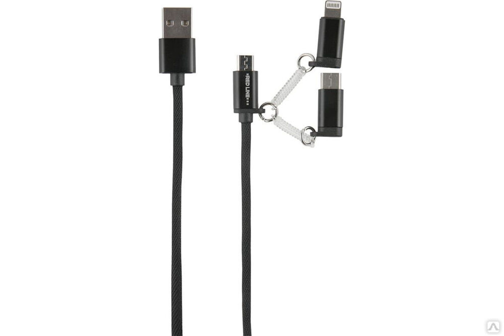 Дата-кабель Red Line LX09 3в1, USB-microUSB+8pinLightning+Type-C, 2A, нейлоновая оплетка УТ000014182