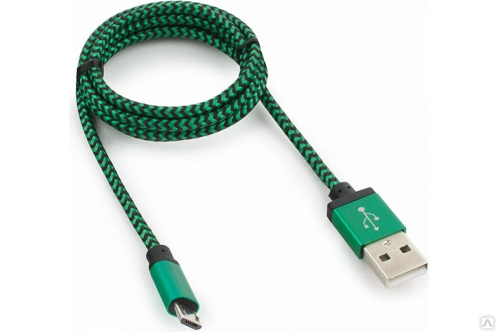Кабель Cablexpert USB 2.0 AM/microBM 5P 1 м нейлоновая оплетка, алюминиевые разъемы, зеленый CC-mUSB2gn1m