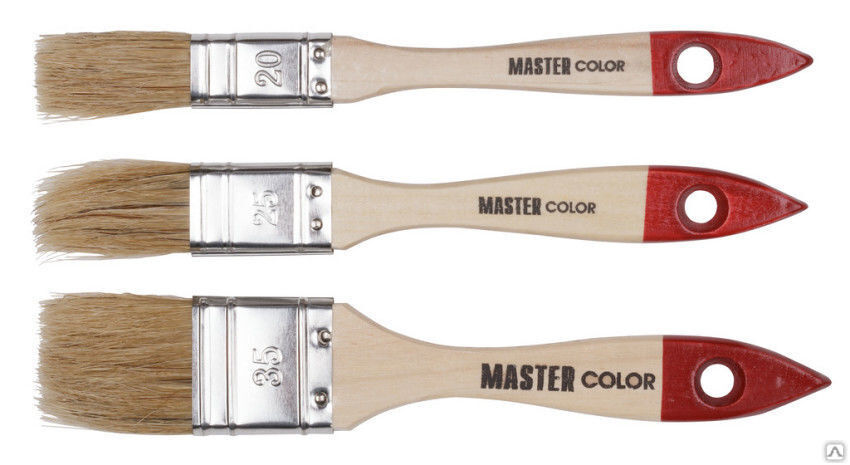 Набор из 3-х флейцевых кистей натуральная щетина, деревянная ручка (20,25,35 мм) Master Color