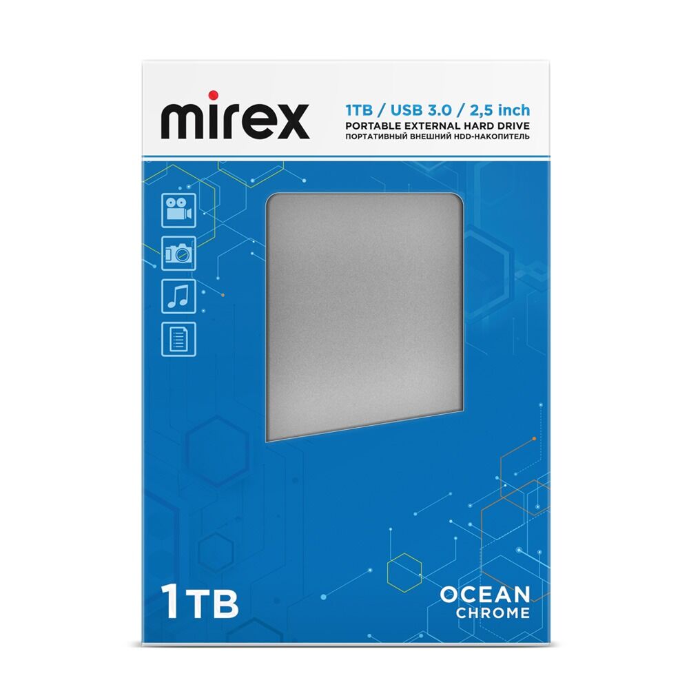 Внешний HDD Mirex OCEAN CHROME 1TB 2.5'' USB 3.0 (серебристый корпус) 8
