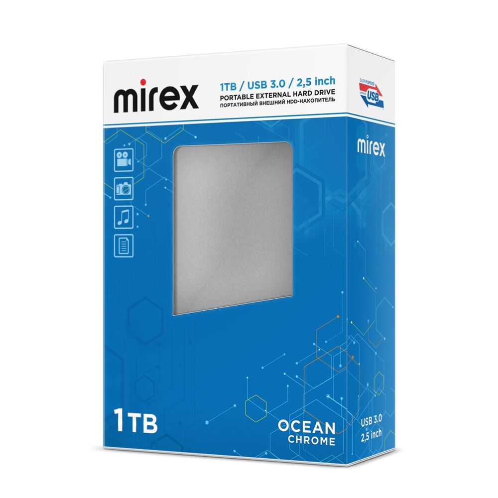 Внешний HDD Mirex OCEAN CHROME 1TB 2.5'' USB 3.0 (серебристый корпус) 9