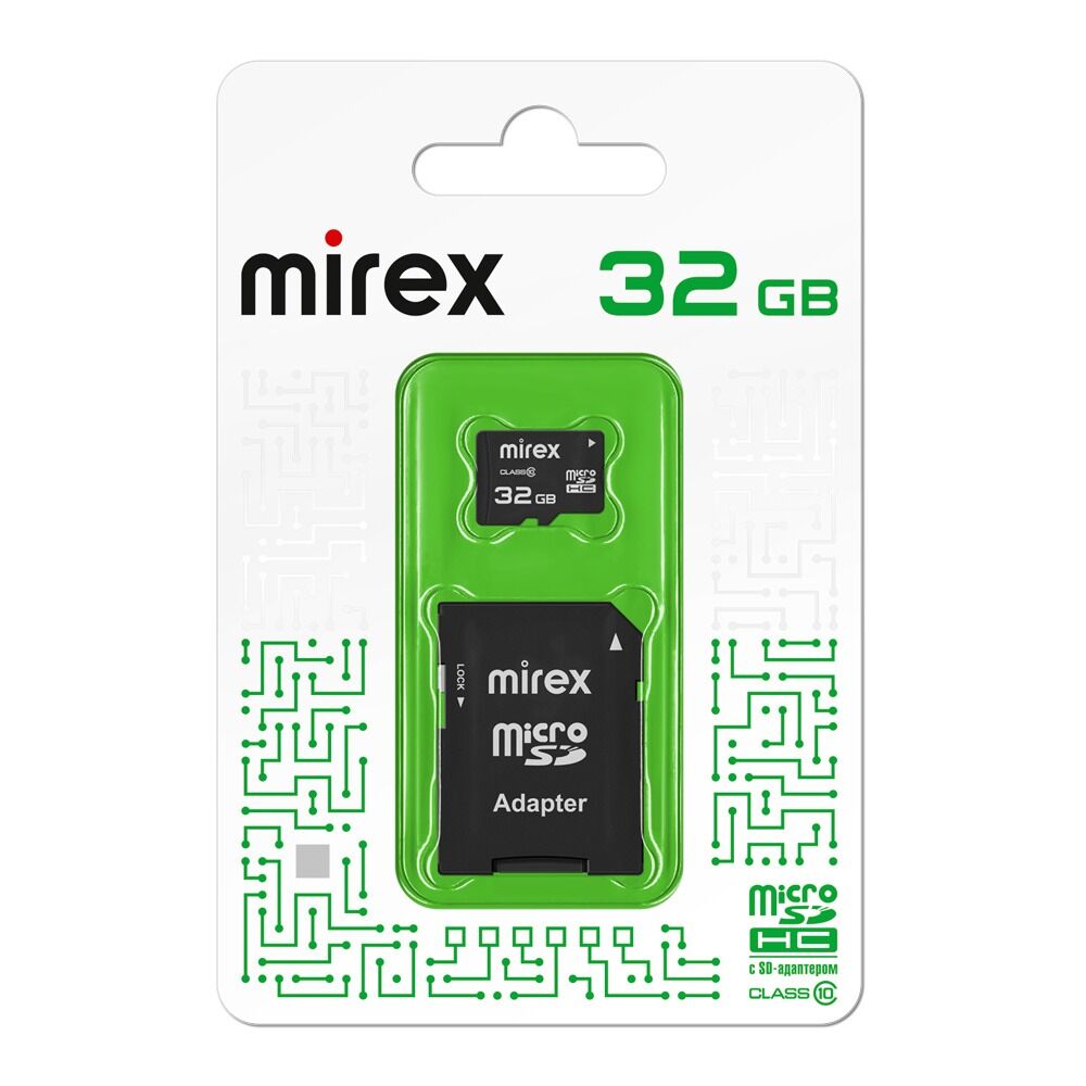 Карта памяти MicroSDHC 32GB Mirex, Class10, c адаптером SD 3