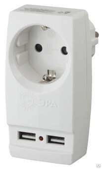 Тревел-адаптер 220 В 2 х USB 2100mA, з/к, белый
