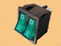 Выключатель 2-х клавишный, зеленый индикатор 250 В, 16/20А