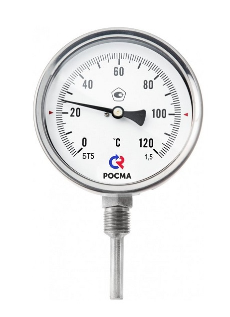 Термометр биметаллический БТ-52.211 (0-60С) М20х1,5.100.1,5, корпус - хром. сталь, шток радиал.100х6мм