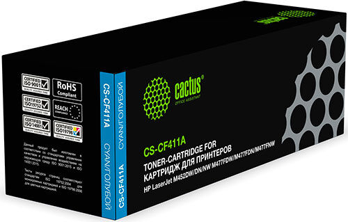 Картридж лазерный Cactus (CS-CF411A), для HP LaserJet Pro M477fdn/477fdw/M452dn, голубой, ресурс 2300 страниц (CS-CF411A