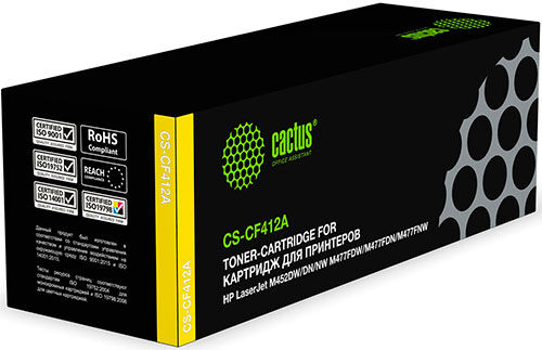 Картридж лазерный Cactus (CS-CF412A), для HP LaserJet Pro M477fdn/477fdw/M452dn, желтый, ресурс 2300 страниц (CS-CF412A)