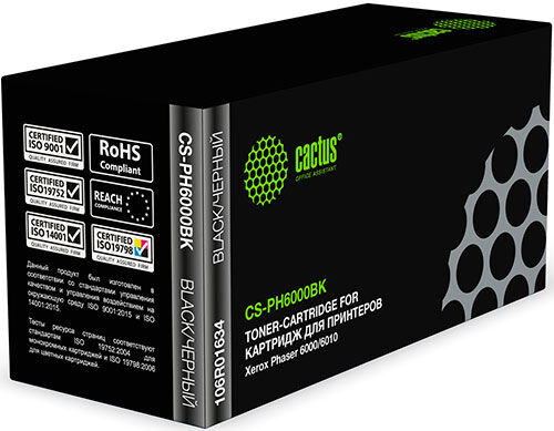Картридж лазерный Cactus (CS-PH6000BK), для XEROX Phaser 6000/6010N, черный, ресурс 2000 страниц (CS-PH6000BK) для XEROX