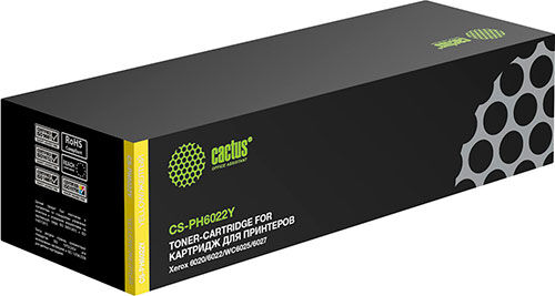 Картридж лазерный Cactus (CS-PH6022Y), для XEROX Phaser 6020/6022/WC 6025/6027, желтый, ресурс 1000 страниц (CS-PH6022Y)