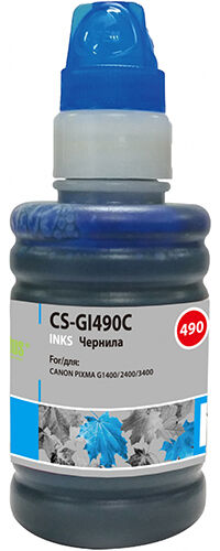 Чернила Cactus (CS-GI490C) для СНПЧ CANON Pixma G1400/G2400/G3400, голубые, 0.1 л (CS-GI490C) для СНПЧ CANON Pixma G1400