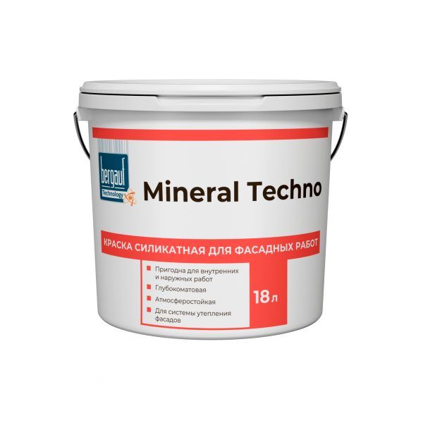 Краска акриловая водно-дисперсионная Bergauf Mineral Techno для фас. работ база С ЛЕТО-ЗИМА 18 л RAL 7024
