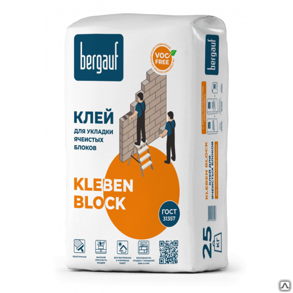 Клей для укладки ячеистых блоков Bergauf Kleben Block (25 кг)/56 шт