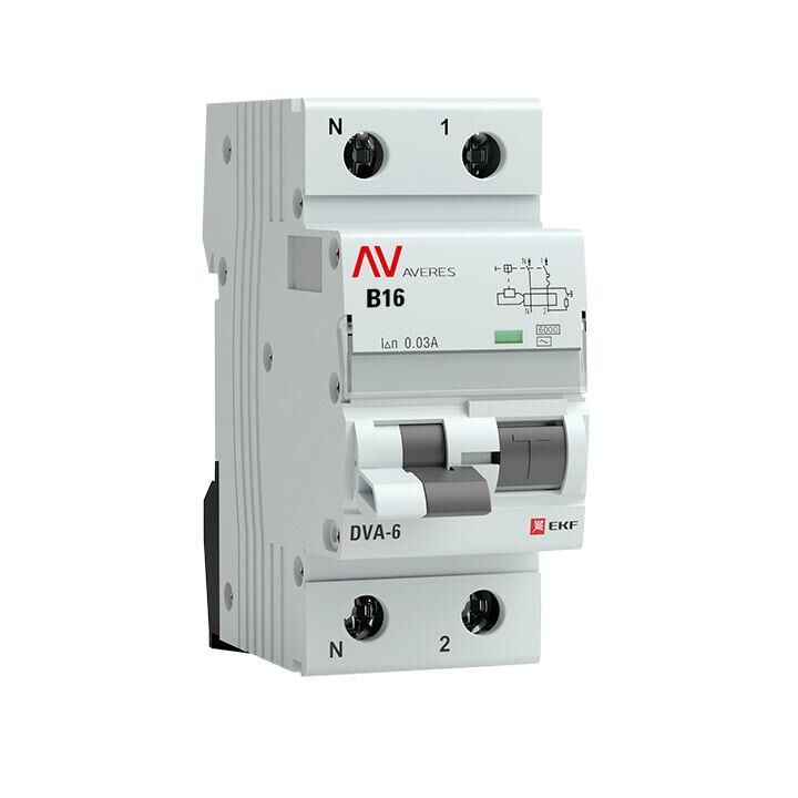 Выключатель автоматический диф.тока 2п (1P+N) B 16 А 30мА тип AC 6кА DVA-6 Averes EKF