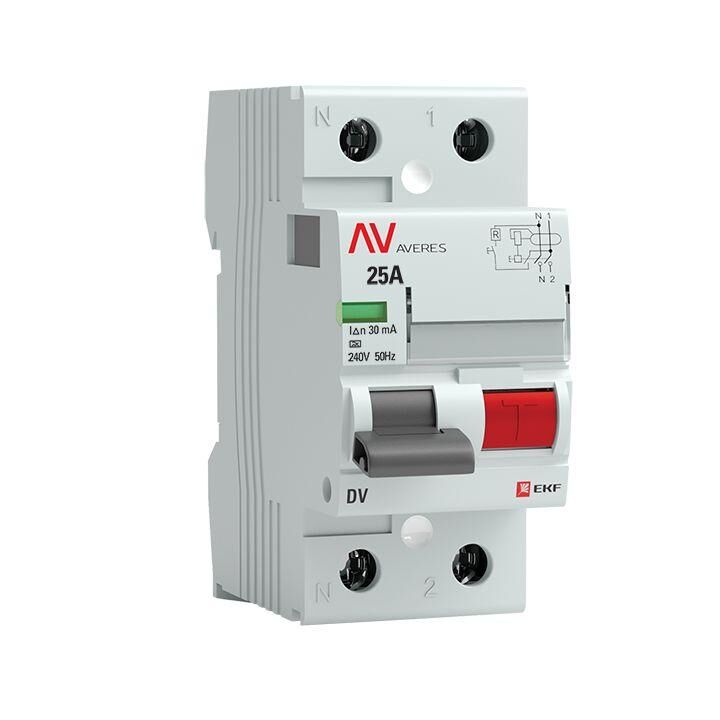 Выключатель дифференциального тока (УЗО) 2п 25 А 30мА тип A DV AVERES EKF rccb-2-25-30-a-av