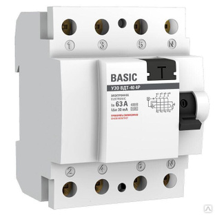 Выключатель дифференциального тока (УЗО) 4п 63 А 30мА тип AC Basic электрон.EKF elcb-4-63-30e-sim 