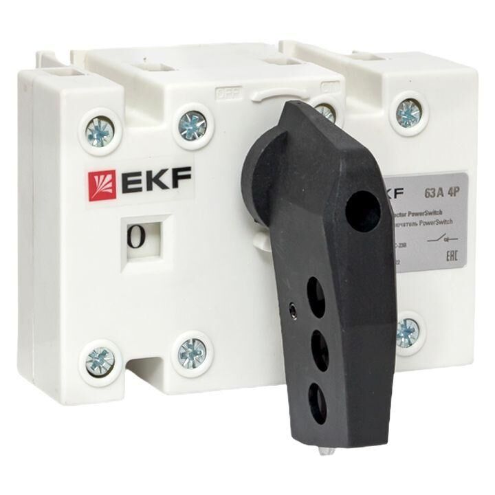 Рубильник-выключатель 4п 63 А с рукояткой управления для прямой установки PowerSwitch EKF psds-63-4