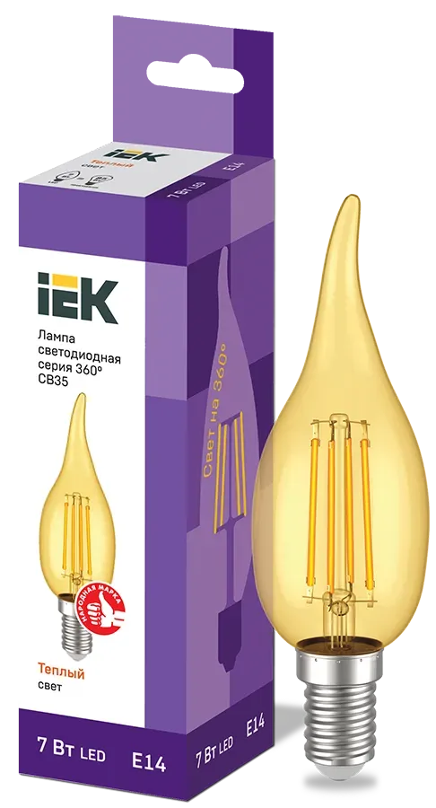 Лампа светодиодная CВ35 свеча на ветру золото 7Вт 230В 2700К E14 серия 360° IEK